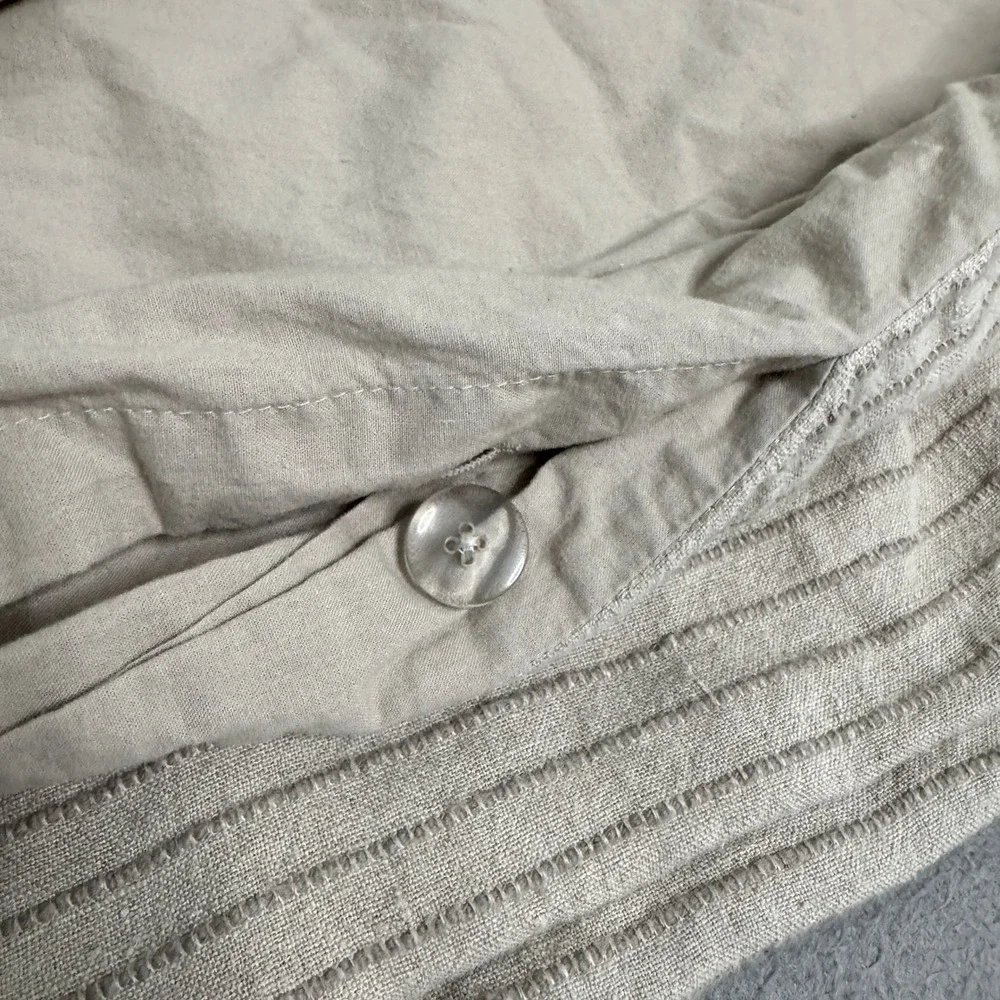 Pottery Barn Duvet Cover King Tan Linen Cotton Striped Textured Bedding 108x92